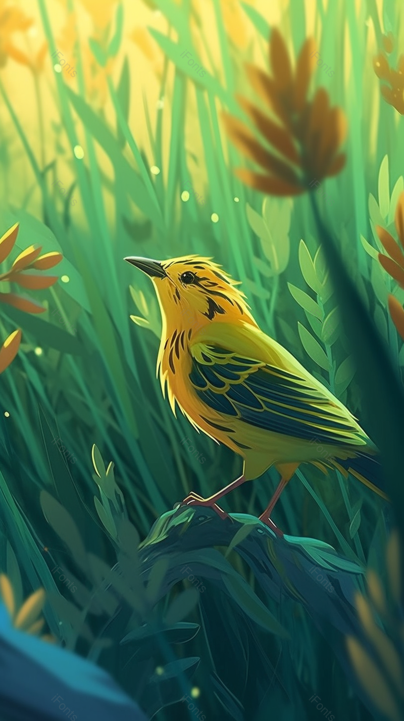 绿色背景动物壁纸卡通鸟雀插画手绘唯美风景图,插画/手绘图,插画/手绘图库,插画/手绘图下载,插画/手绘